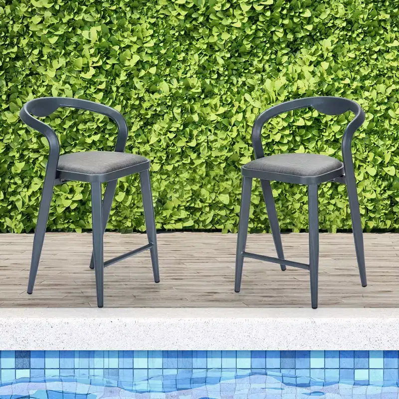 Aluminum Minimalist Bar Chair with Backrest, 2-Piece Set, Indoor and Outdoor, Gray-Blue