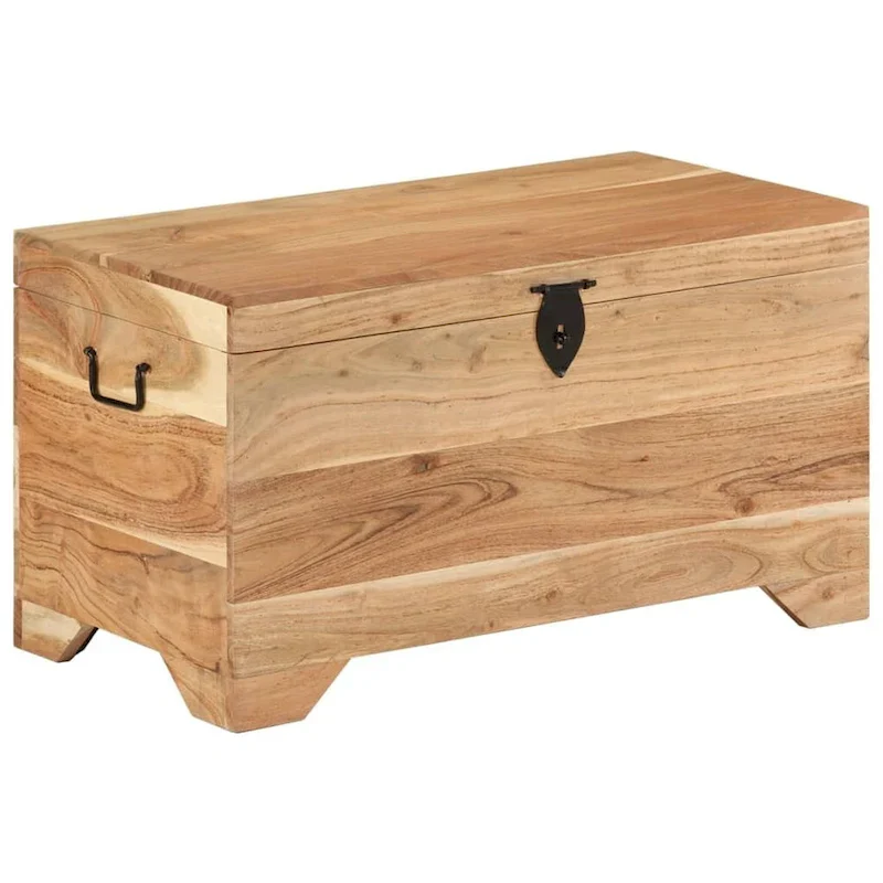 Solid Acacia Wood Storage Chest – Brown, Natural Finish, Multipurpose
