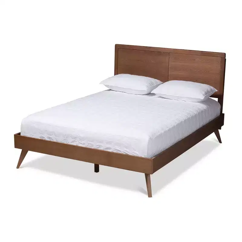 King Zenon Finished Wood Platform Bed Brown - Baxton Studio: Mid-Century Modern, No Box Spring Required