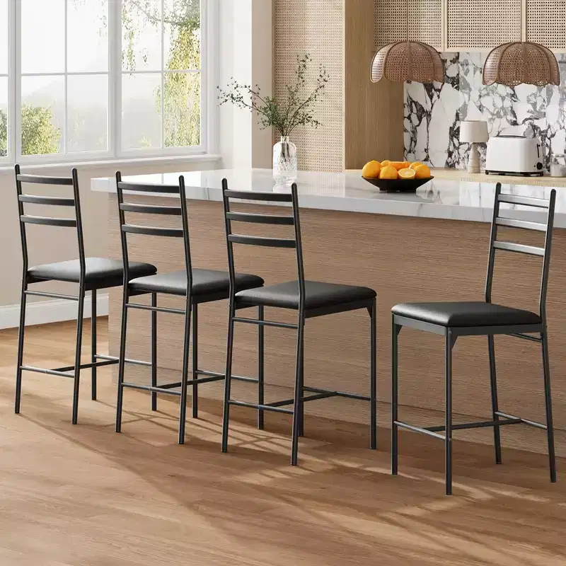 Whizmax Bar Stools Set of 2/4 - Faux Leather Counter Height Stools with Back, Thick Cushion & Footrest for Kitchen Island