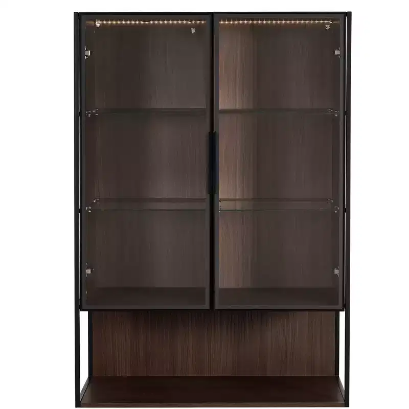 CLIHOME 51.2 Tall Lighted Display Cabinet with Tempered Glass Door, Metal Frame LED Curio Cabinet