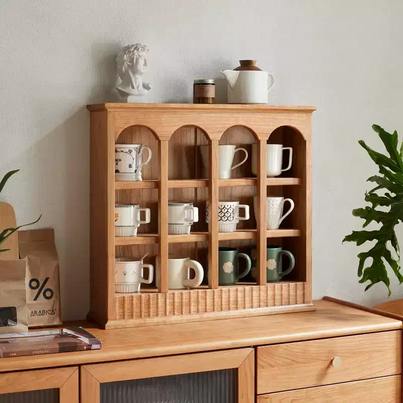 Solid Cherry Wood Cup Storage Rack, 3-Shelf, 22