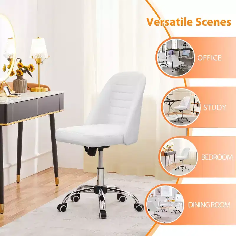 Faux Leather Mid Back Home Office Desk Chair with Chrome-plated Metal Base