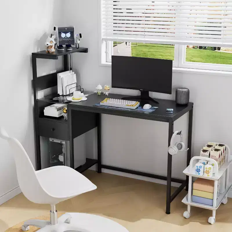 Okak Rustic Home Office Computer Desk with Storage Shelves & Drawer/Cabinet,Multifunctional Study Writing Desk with for Study,Office,Studio