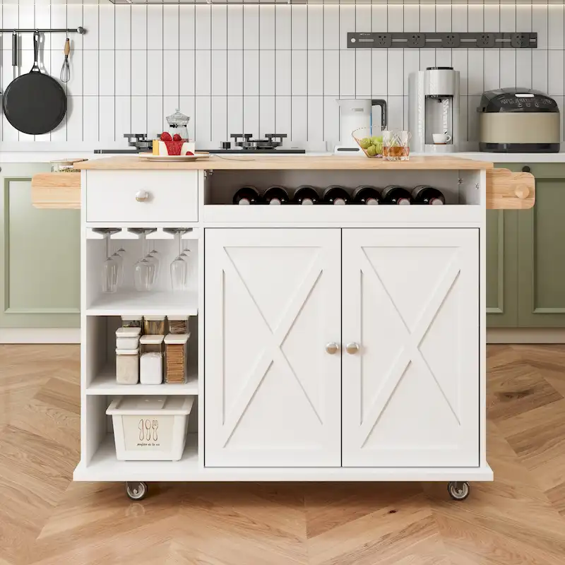 Kitchen Island Cart with Solid Wood Top and Rolling Wheels