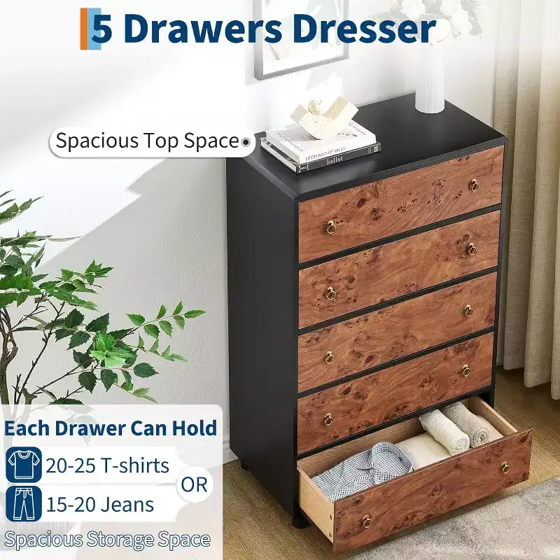 GustoWave Modern Chest of Drawers, Drawers Dresser with Large Storage Unit for Bedroom, Living Room, Hallway, Natural Oak