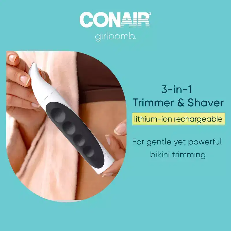 Conair GirlBomb 3-in-1 Trimmer & Shaver: Whole Body, All Hair Types, Battery Powered, 7 Pieces