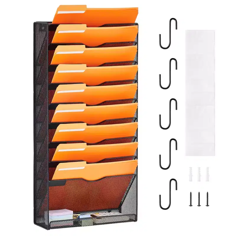 10-Pocket Mesh Wall File Holder, Metal Wall File Organizer