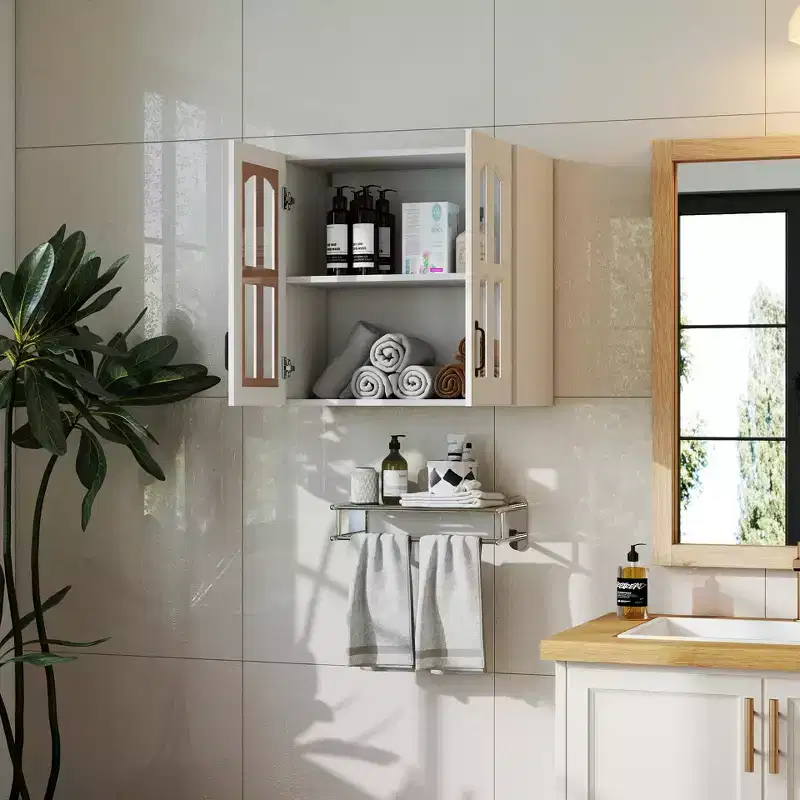 GDFStudio Joyce Modern 23.6 Wall Cabinet with 2 Glass Doors