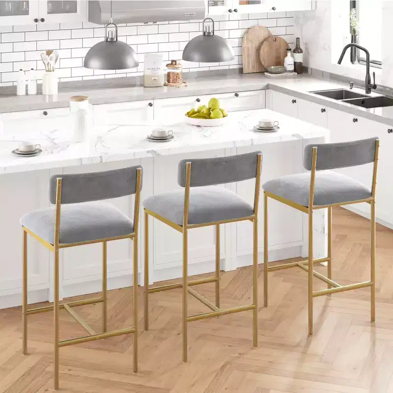 Modern bar stool set of 4  Comfortable counter stools with backrest and footrest, extra-wide seat, kitchen islands and dining rooms, easy assembly