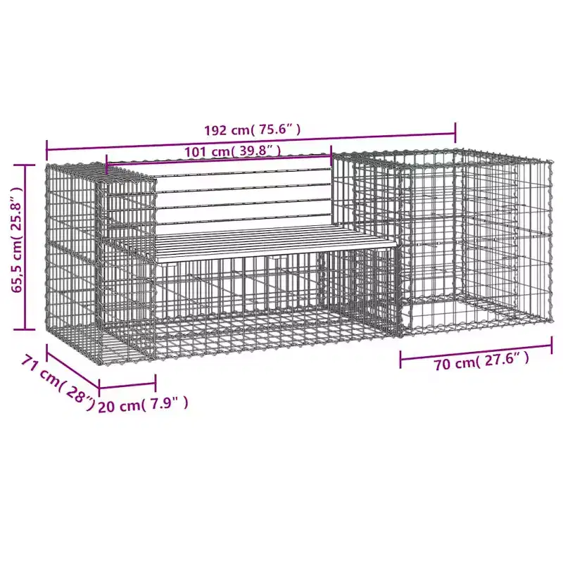 Garden Bench With Gabion Basket Natural brown wood and grey steel