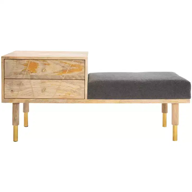 2 Drawer Cushion Seated Storage Bench - Off-White