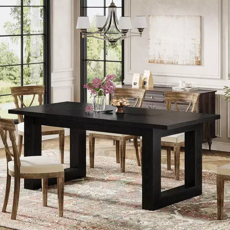 Farmhouse Dining Table for 4-6 People, 63-Inch Wood Kitchen Table, Rectangular Dinner Table for Dining Room, Living Room, Kitchen