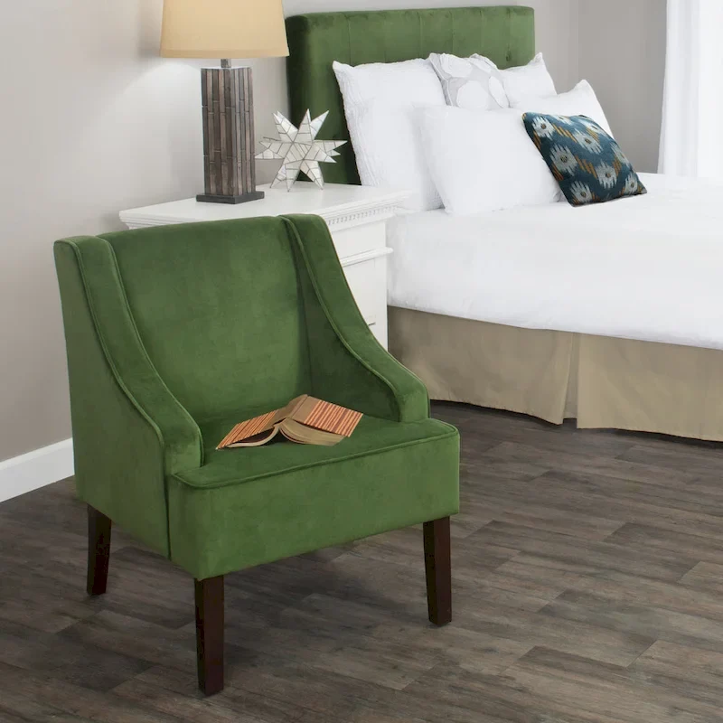 Velvet Swoop Arm Accent Chair | Upholstered Living Room Chair | Mid-Century Style