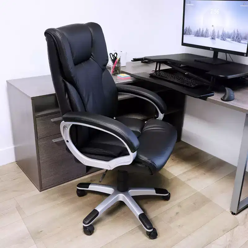 High Back Adjustable Faux Leather Office Chair in Black and Gray Base