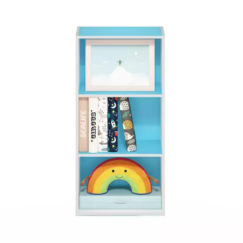 3-Tier Decorative Bookshelf Reversible 3 Cube Open Shelf Bookcase for Living Room&Home Office,Light Blue/White