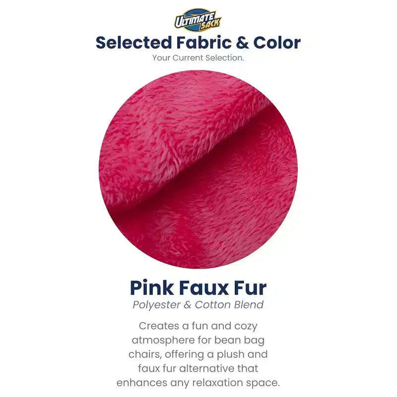 5-Foot Foam Filled Faux Fur Bean Bag Chair with Footstool, Pink