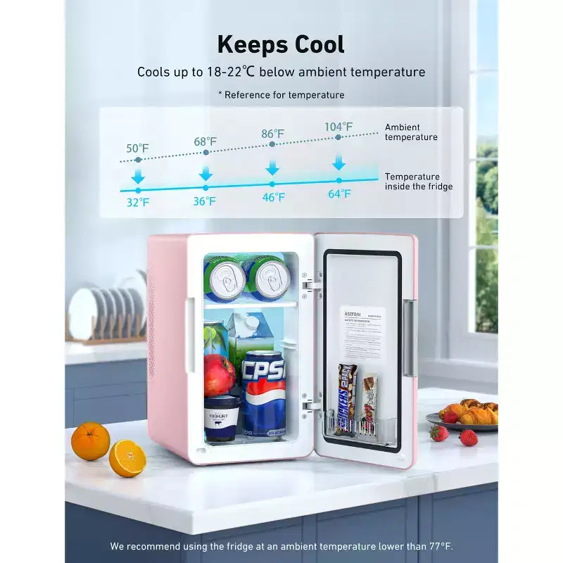 AstroAI 8 Can Mini Fridge 6 Liter Makeup Skincare Refridgerator for Dorm Room, Bedroom