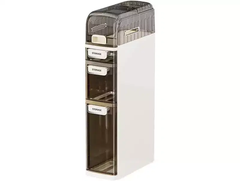 4 Tier Bathroom Floor Cabinet, Narrow Storage Cabinet with Clear Drawers, Free Standing Slim Organizer for Bathroom or Office, 18x41x78cm