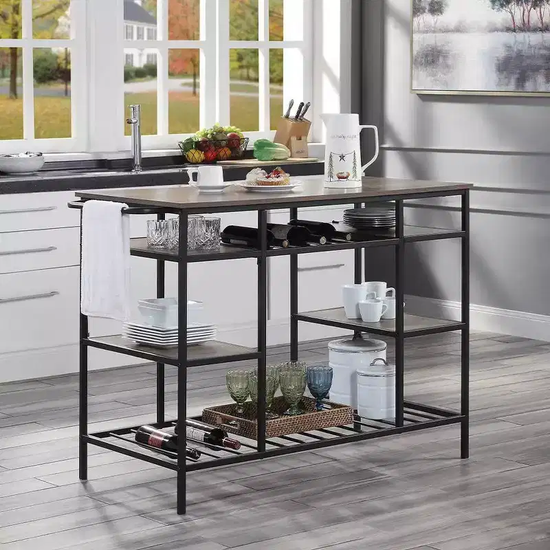 Acme Furniture Lona Kitchen Island Rustic Oak/Black Finish