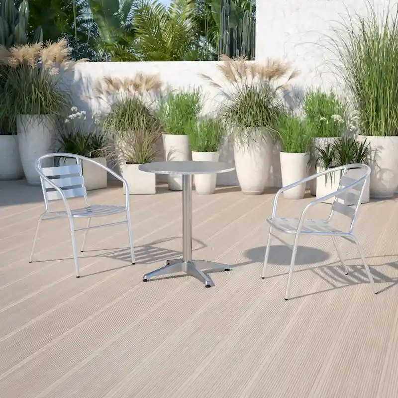 27.5  Round Aluminum Smooth Top Indoor-Outdoor Table with Base