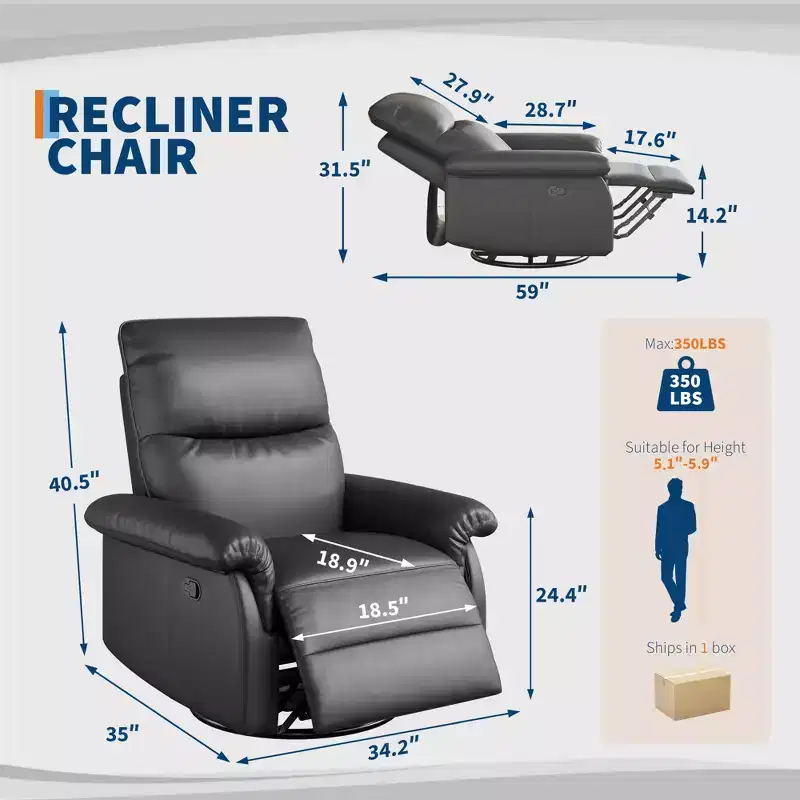 Swivel Rocker Recliner Chair, Deep Seat Rocker Glider, for Living Room, Bedroom
