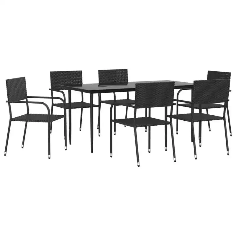 vidaXL Garden Dining Set Black PE Rattan, Powder-Coated Steel, Glass - 63 Table Length Black 6