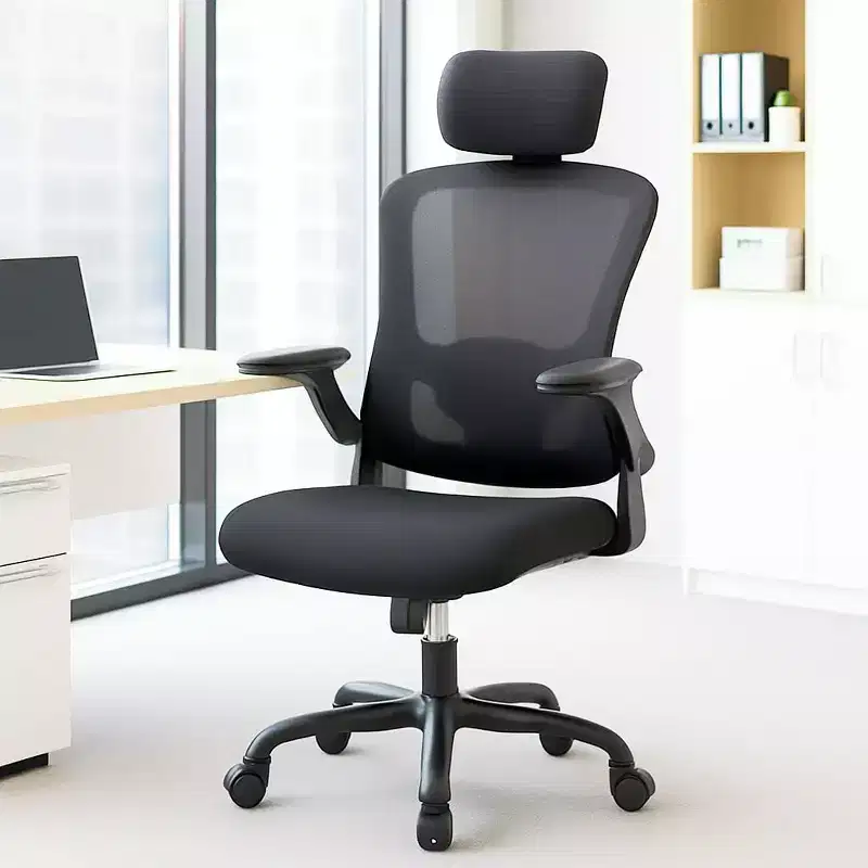 Premium Ergonomic High-Grey Mesh Office Chair - Adjustable Headrest & Reclining Backrest, 360 Swivel - Silent Casters, Skin-Friendly & Durable