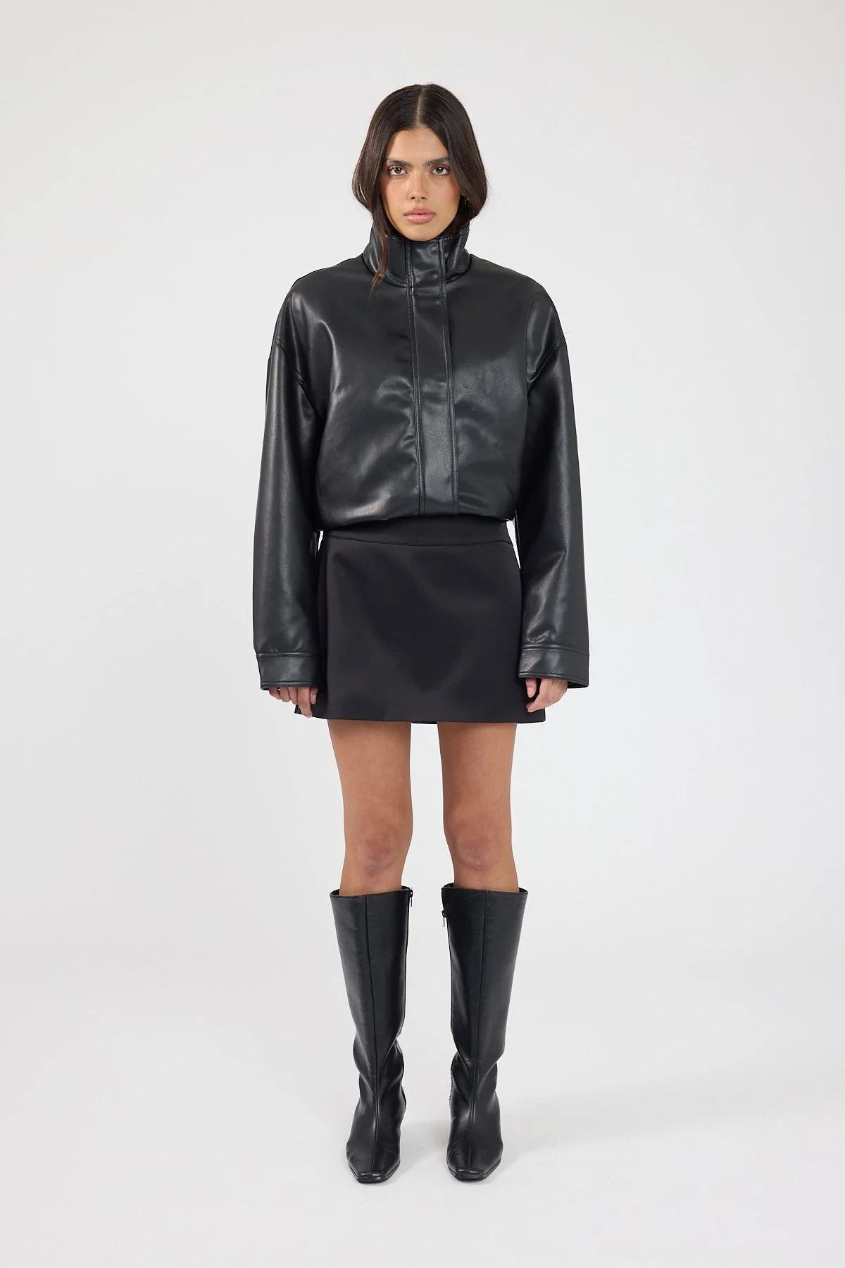 Satin Mid Rise Mini Skirt Black