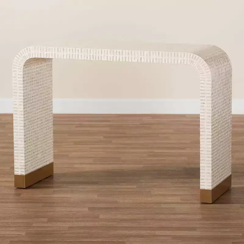 bali & pari Carlyn Mother of Pearl Capiz Shell Console Table Beige/White/Gold