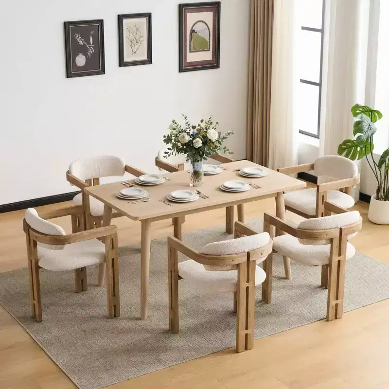 Mid-Century Modern Rubberwood Upholstered Dining Chairs