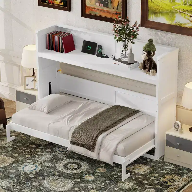 Bed with Desk and USB Charging Station