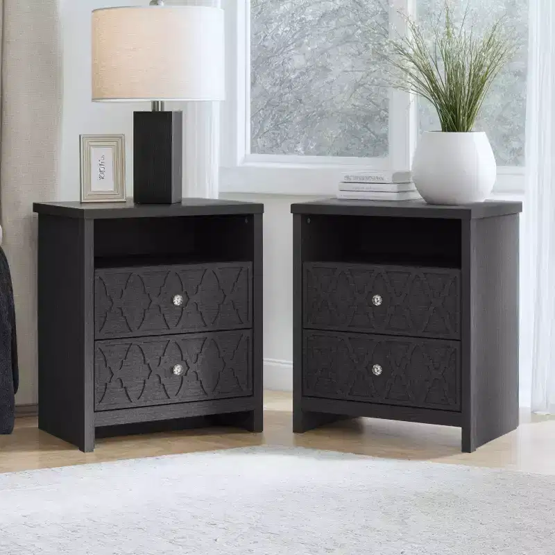 Galano Modern 2-Drawer Nightstands with Storage Shelf Set of 2 22.8 W  15.7 D  26.8 H