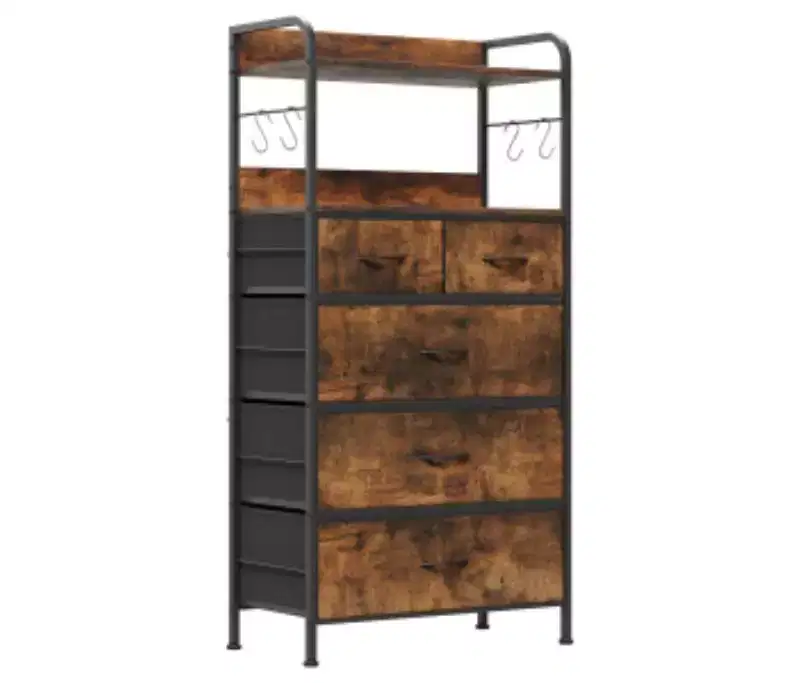 5-Drawer Fabric Dresser with Iron+MDF+PB Frame, Cationic Non-woven Fabric, Tiger Skin Pattern