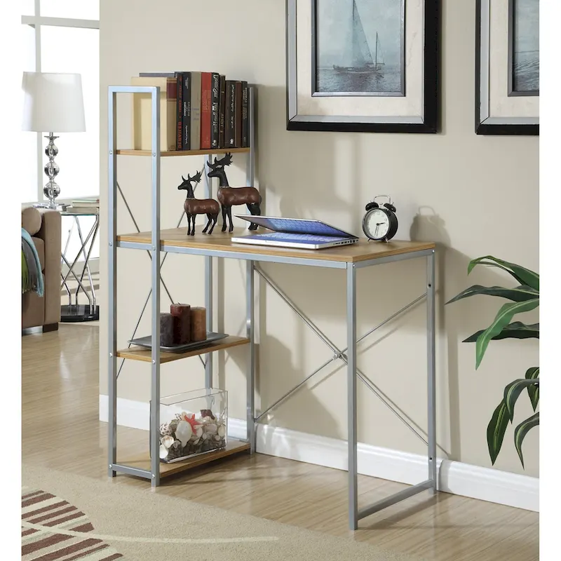 Light Oak / White / Barnwood / Charcoal Grey Office Desk with Shelves, Single-Person Workstation