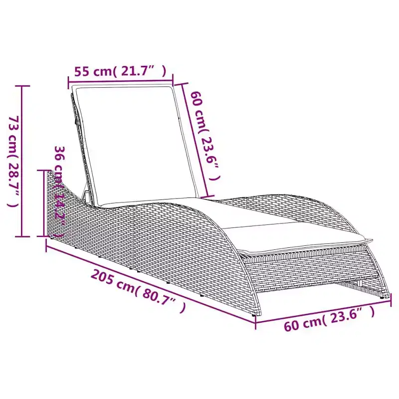 vidaXL Sun Lounger with Cushion 23.6x80.7x28.7 Poly Rattan