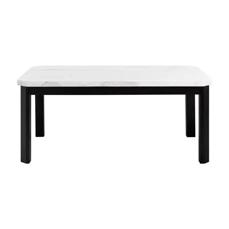 Picket House Furnishings Celine Marble Standard Height Dining Table White: Chic Black Base, Seats 4