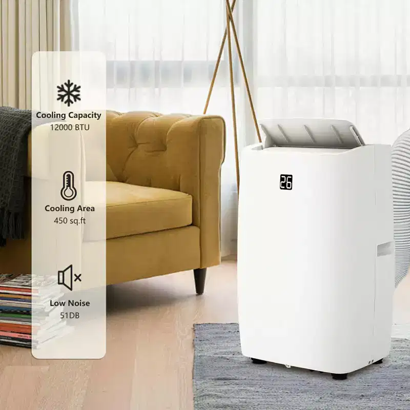 GustoWave 12000 BTU Portable Air Conditioner with Cooling, Dehumidifying & Fan Features for Medium Rooms