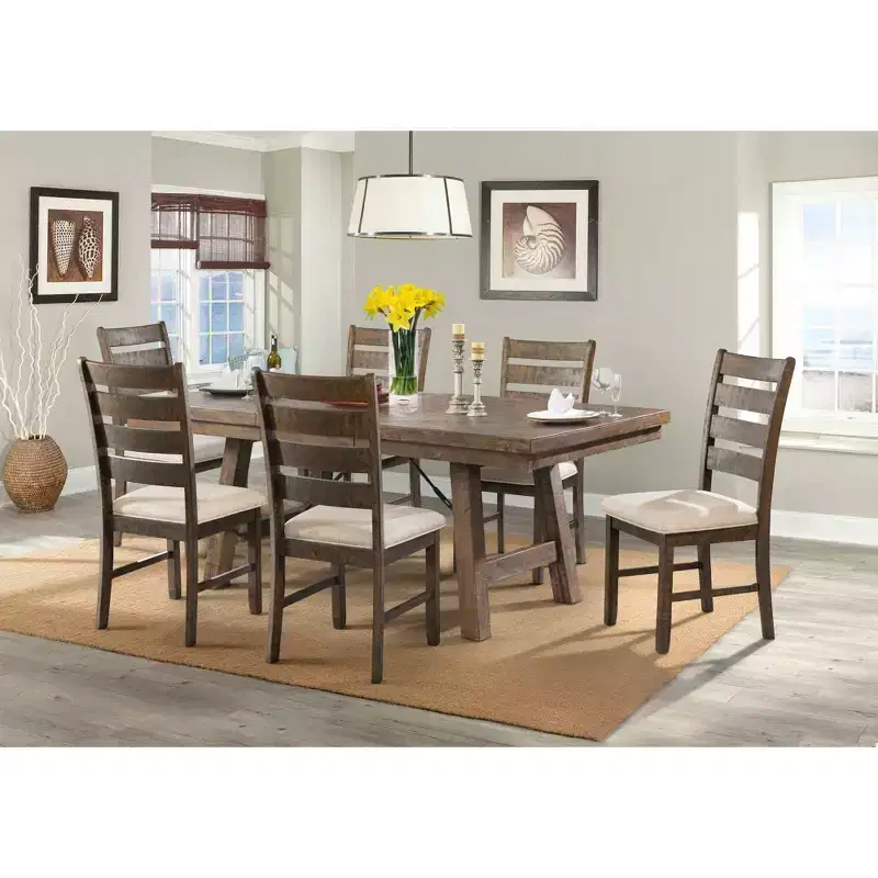 Ladder Back Side Chair Set of 2, Walnut Brown Finish, Cream Upholstered Seat