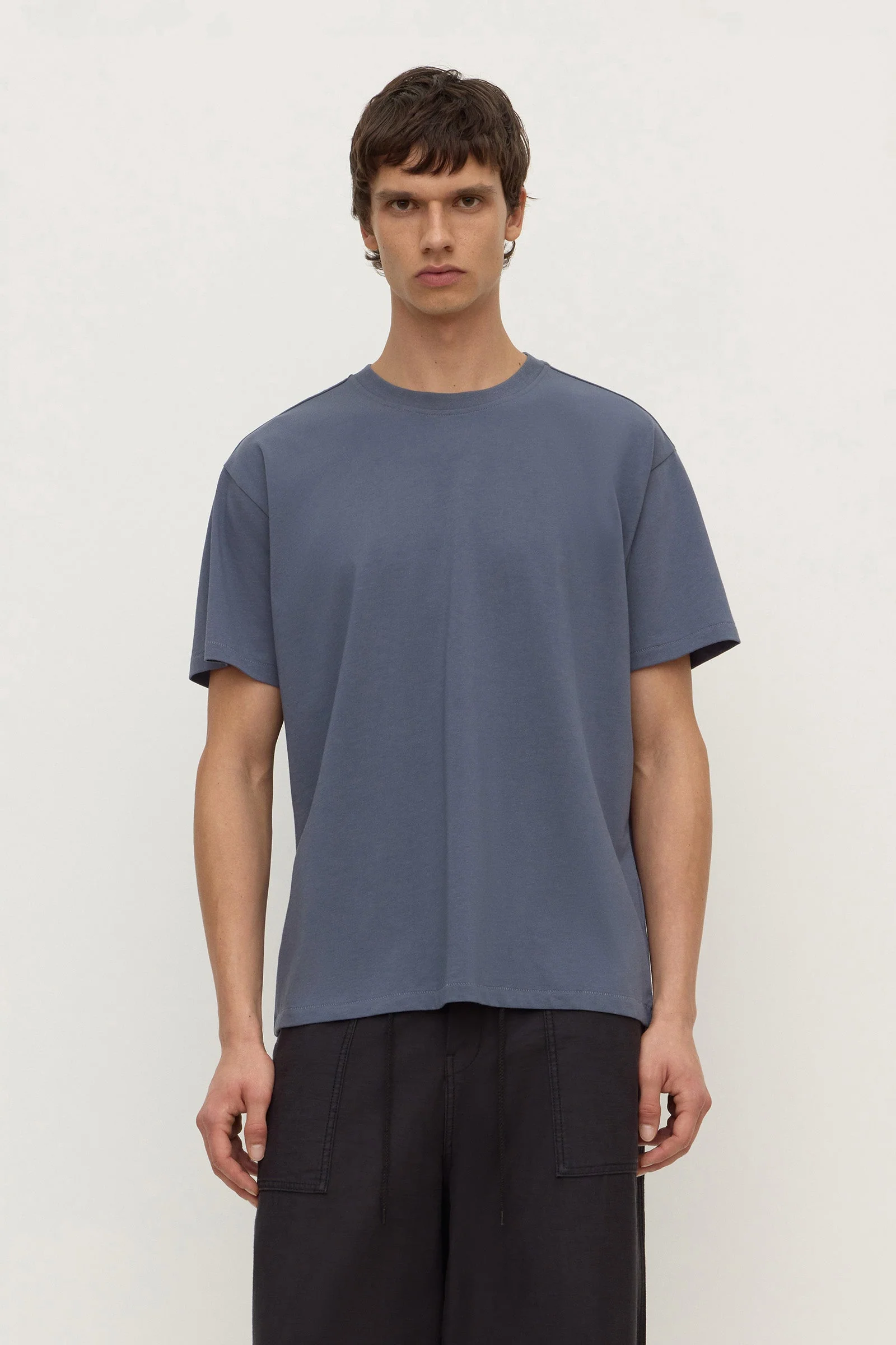 Blue Slate Cropped Cotton Tee