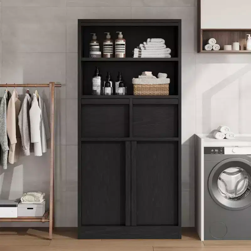 Tall Bathroom Cabinet, Floor Storage Cabinet with Doors & 2 Drawers, 51 H Bathroom Organizer Cabinet Freestanding for Bathroom, Living Room, Kitchen