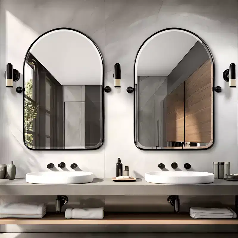 Dovelina Arch Metal Framed Bathroom Vanity Pivot Mirror Hanging Mirror Set of 2