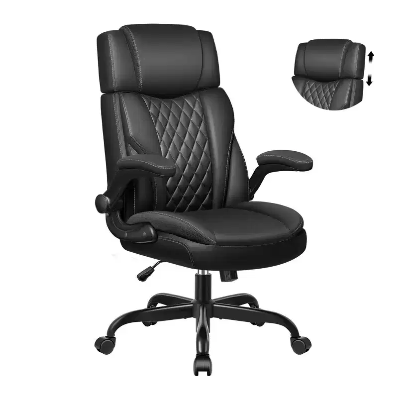Executive Leather Office Chair, Ergonomic Office Chair High Back Lumbar Support with Padded Armrests