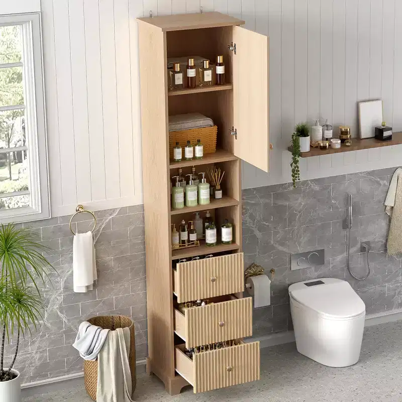 Freestanding Bathroom Storage Cabinet with 3 Drawers, Adjustable Shelf, Soft Close Doors