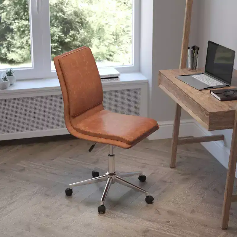 Mid-Back Armless Swivel Task Office Chair Bonded Leather Adjustable Metal Base