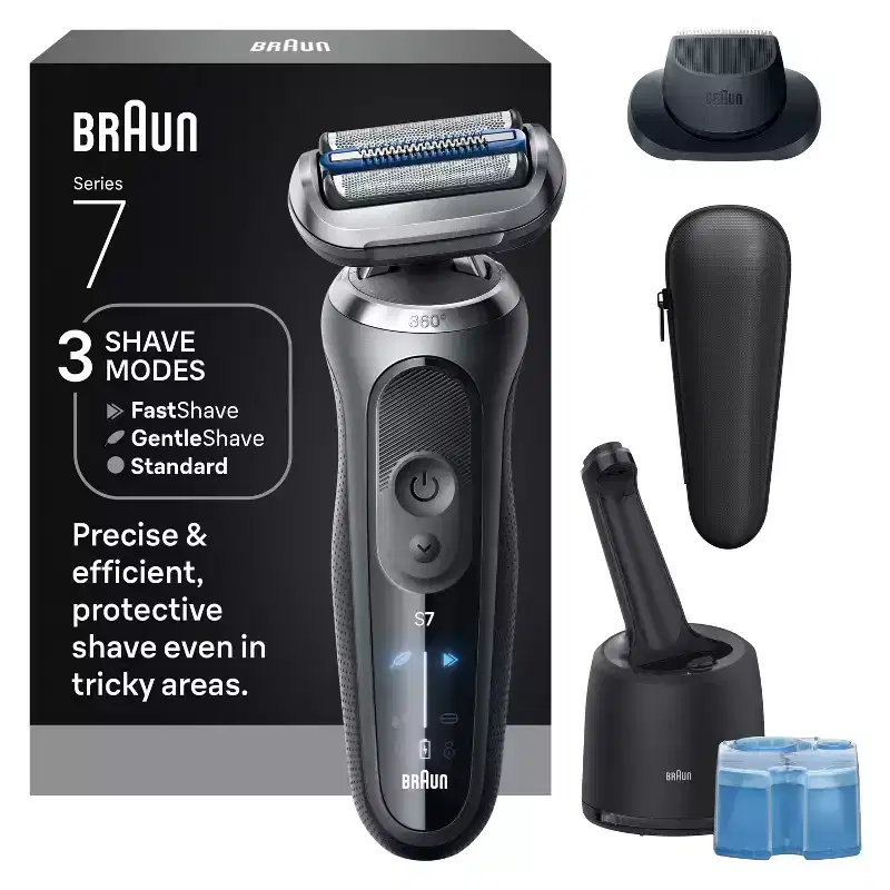Braun Men's Series 7 Electric Razor Shaver with 4-in-1 Clean & Charge Center and Travel Case - 7171cc: 3 Speeds, Foil Shaver, Battery Powered