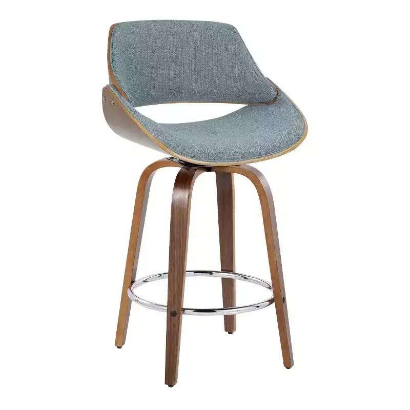 Counter Height Barstools Walnut/Blue Upholstered Swivel, Kitchen-Compatible