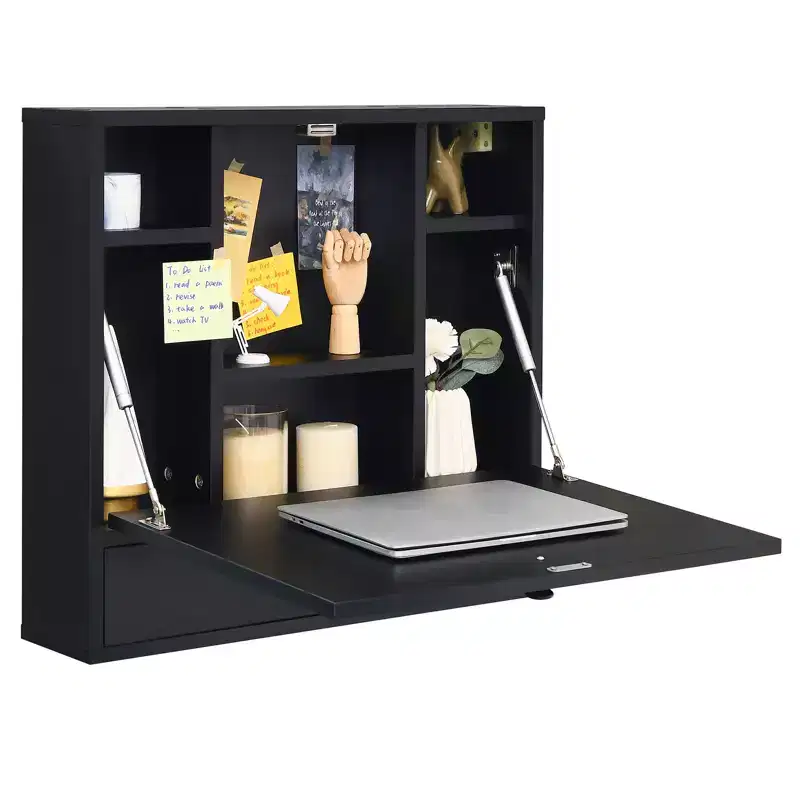 Wood and Metal Wall-Mount Foldable Floating Desk 24