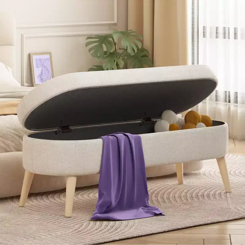 Multifunctional 43.5 Storage Ottoman Bench with Flip-Top and Upholstered Cushion