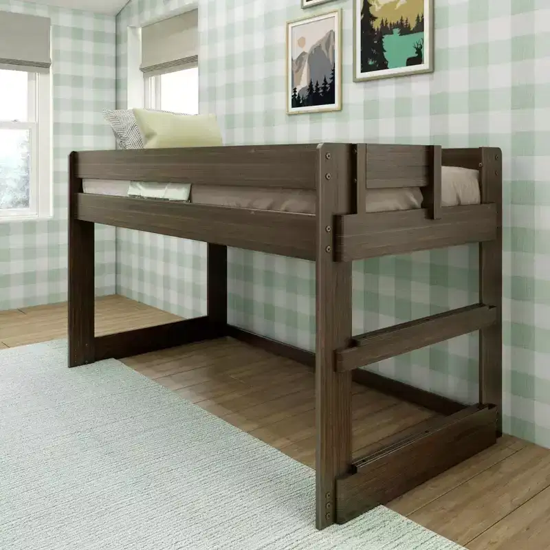 Modern Farmhouse Solid Wood Low Twin Loft Bed for Kids